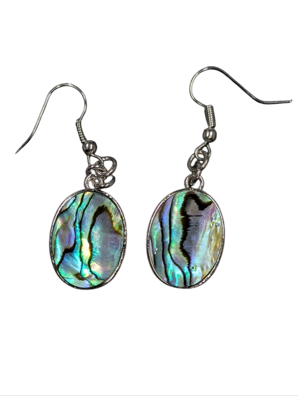 Abalone Shell Oval Drop Earrings - Silver Tone